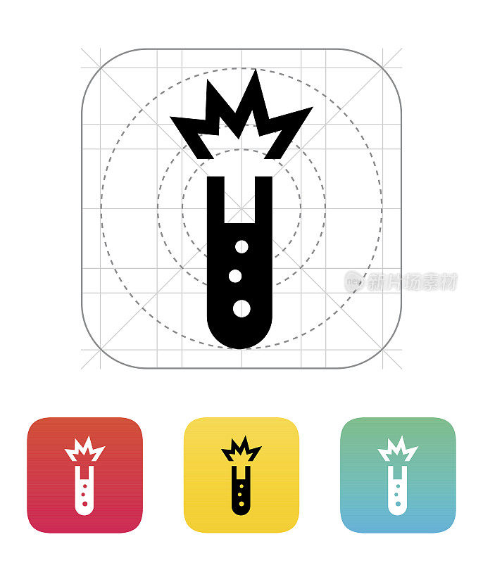 Test tube with explosive substance icon. Vector illustration.